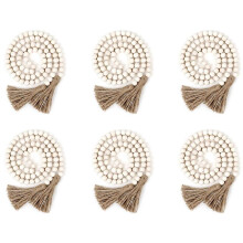 6X Wood Bead Garland with Tassels,Farmhouse Beads Rustic Country Decor Prayer Boho Beads Wall Hanging Wood Color