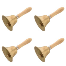 4X Solid Brass Wooden Handle School Reception Dinner Wood Shop Hotel Hand Bell Gold