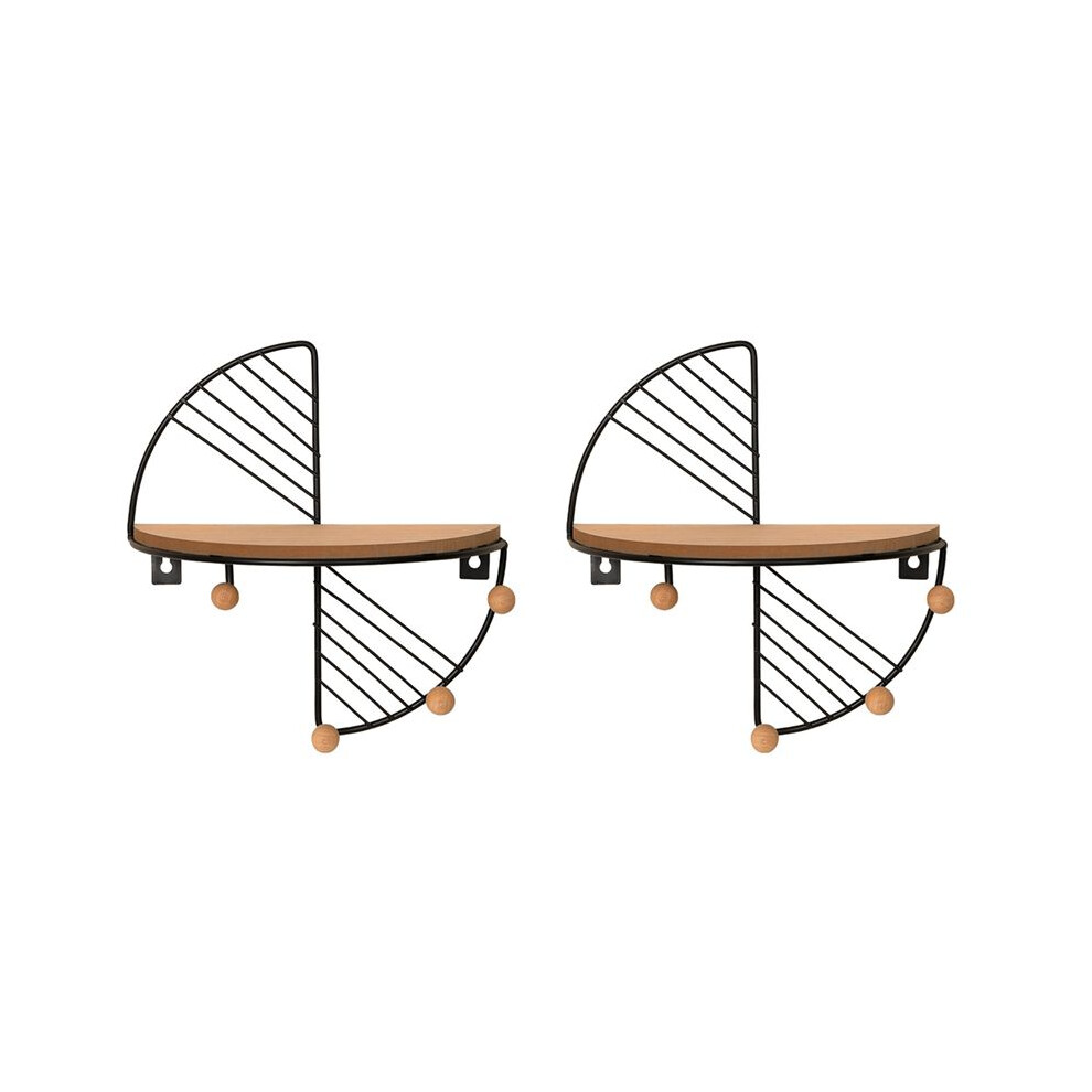 2X Fan Shape Floating Shelves Metal Wall Decor,Wood Wall Mounted Storage Shelf Home Decorations Art 4713356133044