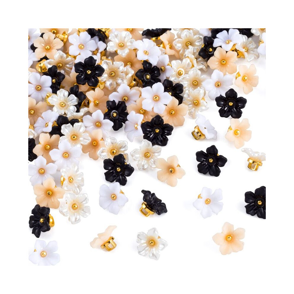 100Pcs 12.5Mm Plastic Flower Shape Sewing Buttons For Crafts Making, Clothes & Diy Projects, Scrapbook Decoration 4714239079404