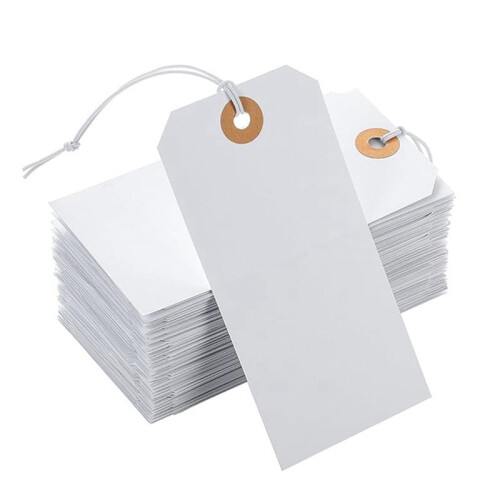 100 Perforated Cotton Elastic Line Hang Tags Card