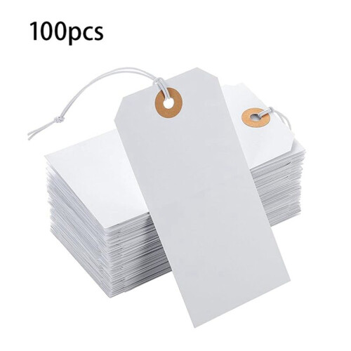 100 Perforated Cotton Elastic Line Hang Tags Card 2