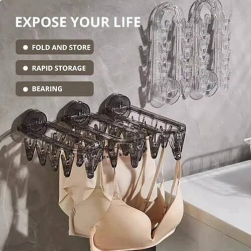1PC Bathroom Suction Cup Drying Rack Folding Socks Drying Rack Household Clothes Rack Multi Clip Drying Socks Artifact,A 2