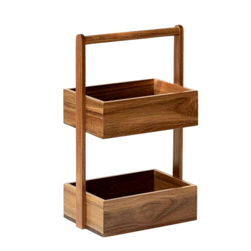 Solid Wood Storage Box Double-Layer Home Decor Rack Living Room Snack Box Kitchen Fruit Vegetable Storage Tray