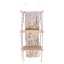 Handmade Tassel Macrame Wall Hanging Shelf Boho Cotton Rope Woven Plant Hanger Floating Shelf Home Room Decor