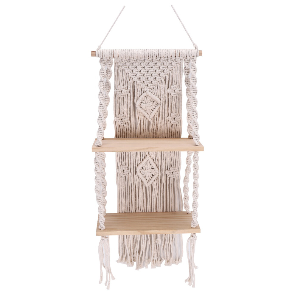 Handmade Tassel Macrame Wall Hanging Shelf Boho Cotton Rope Woven  Plant Hanger Floating Shelf Home Room Decor