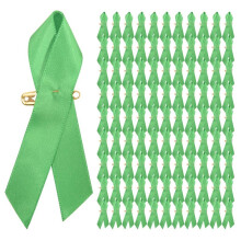 100 StüCk Bewusstseinsband Satinband Anstecknadeln StoffbäNder mit Sicherheitsnadeln für Damen Herren (GrüN)
