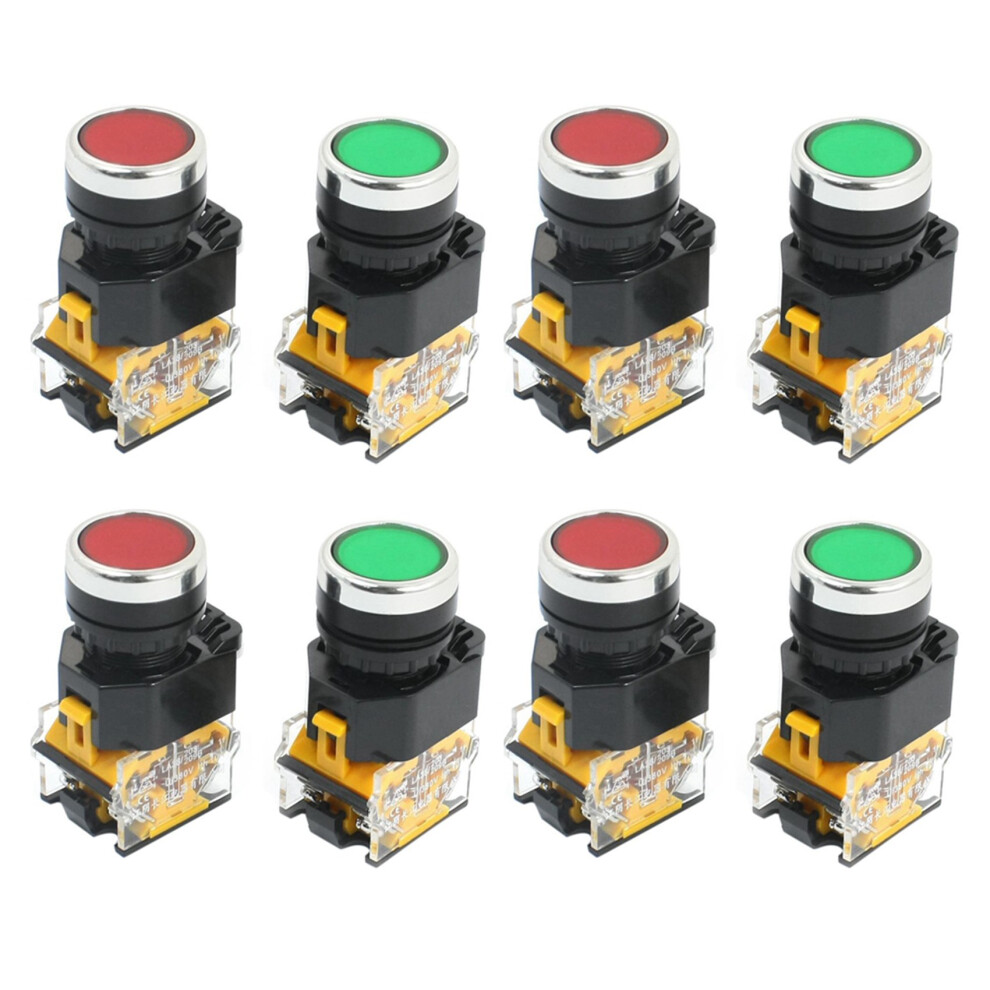 8Pcs 22Mm Mount 10A 380V Dpst Red Green Momentary Push Button 4713205601601