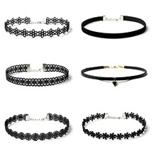 6 PCS Choker Set Choker Halsketten Schwarz Velvet Choker Set Classic Gothic Tattoo Lace Chokers Frauen MäDchen Schmuck