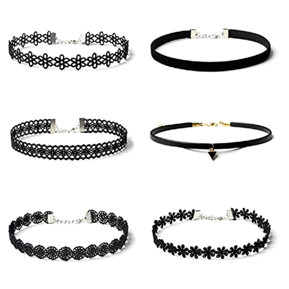 6 Pcs Choker Set Choker Necklaces Velvet Choker Set Classic Gothic Tattoo Lace Chokers Women Girl Jewelry Black 6032659080694