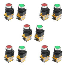 10Pcs 22mm Mount 10A 380V DPST Red Green Momentary Push Button