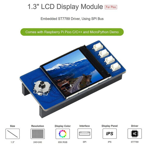 Waveshare 2X 1.3 Inch LCD Display for Raspberry Pi , IPS Screen Display Module, 65K RGB Colors, 240X240 Pixels 1