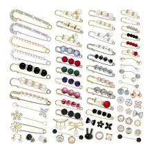 70PCS Pearl Brooch,Pant Waist Tightener Safety Pin Double Faux Pearl Brooches for Women Girls Fashion Cover  Buttons