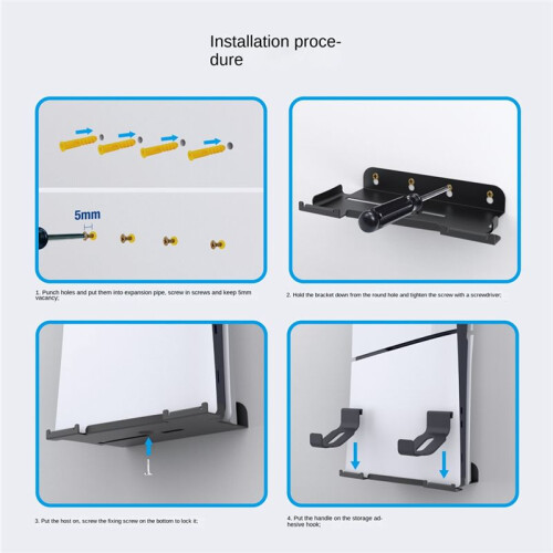 Wall Mount Stand for PS5 Slim Vertical Holder Kits for PS5 Slim Console and Controllers Black 2