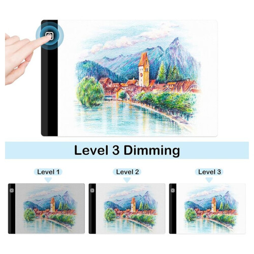 A4 LED Light Board, 3 Level Dimmable Brightness USB Power Crafts Light Table for Tracing, Light Drawing Sketch Pad 1