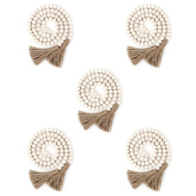 5X Wood Bead Garland with Tassels,Farmhouse Beads Rustic Country Decor Prayer Boho Beads Wood Color