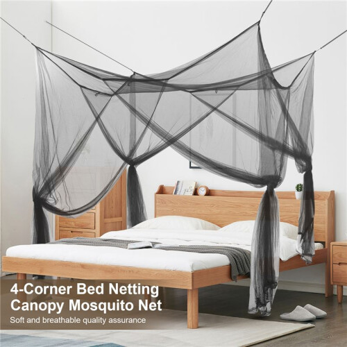 4-Corner Bed Netting Canopy Mosquito Net for Queen/King Sized Bed 190*210*240cm (Black) 2