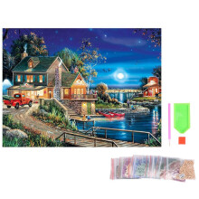 DIY 5D Diamond Painting Landscape Lodge Taladro Completo Ronda DecoracióN del Hogar Bordado Picture Handcraft Art Kit