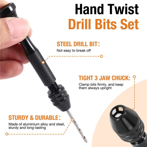 Hand Twist Drill Bits Set,DIY Precision Pin Vise Model  Hand Spiral Drill with 25pcs 0.3mm to 3.0mm Micro-Drill Bits (Black) 1