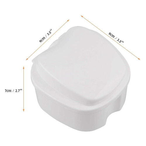 White Denture Case, Denture Cup with Strainer, Denture Bath Box False Teeth Storage Box with Basket Net Container Holder for Travel 1