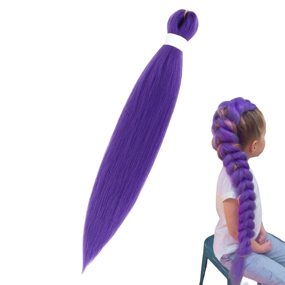 Stretched Synthetic Hair Purple 86 Cm Easy Care Low Temperature Silk Pre Stretched Braiding Hair For Masquerade Cosplay