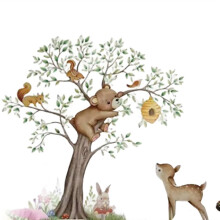 4 Stück Cartoon Dschungel Tier Baum Wandaufkleber für Kinderzimmer Kinderzimmer Wanddekoration Niedliche Tier Kind Tapetenaufkleber