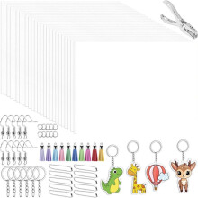 Kit de 186 Folhas Retráteis, Kit de Chaveiros com Folhas Retráteis, 25 Folhas de Papel Plástico Retrátil, Borlas, para Marcação de Artesanato