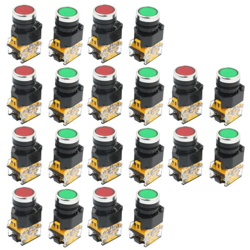 20Pcs 22mm Mount 10A 380V DPST Red Green Momentary Push Button 1