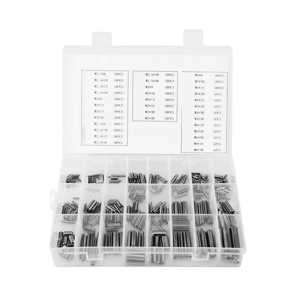 280Pcs Stainless Steel Slotted Spring Pin Assortment Kit, Split Spring Dowel Tension Roll Pins With Box 6031405321616