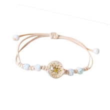 Unique Handmade Flower Charm Bracelet with Glass Beads-White