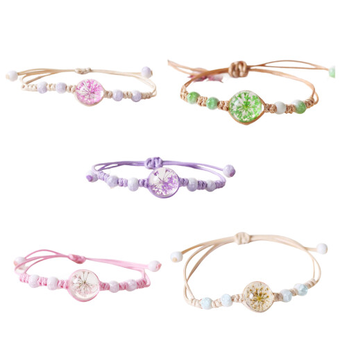 Unique Handmade Flower Charm Bracelet with Glass Beads-White 1