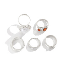 Fashionable Flower Rings Set with Pearls for Trendy Women- E