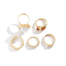 Stylish Flower Rings Set With Pearls Portable for Stacking-D