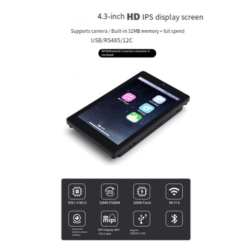 Tela IPS de 4,3 Polegadas 800x480, 32 MB de PSRAM, 16 MB de Flash, Placa de Desenvolvimento ESP32 P4, Display Integrado ESP32-C6, Suporte WiFi6 BT5 1