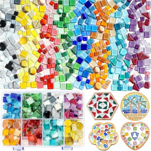 8 Azulejos de Mosaico Coloridos, Azulejos de Mosaico para Artesanato com Caixa de Armazenamento Dividida, Azulejos de Vidro com Formas Irregulares