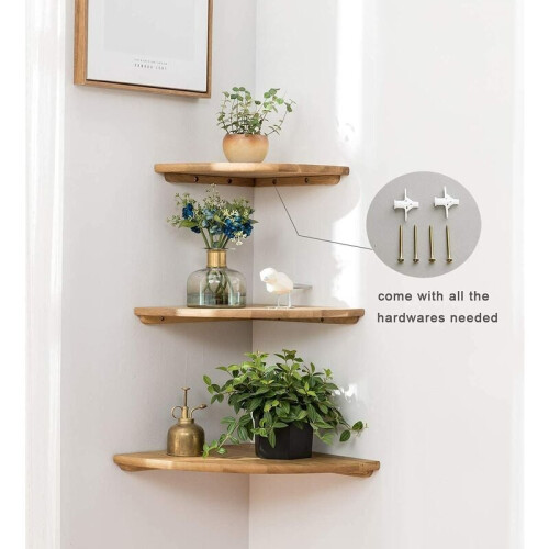 Solid Wood Round End Wall Mounted Shelf For Kitchen, Large Size Real Solid Wood Storage Display, Easy Install Space Saving Organizer For Living Room, 2