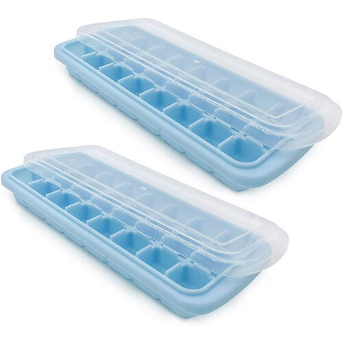 Bpa Free Ice Cube Trays, Flexible Silicone Molds With Stackable Lids For Space-saving Refrigerator Storage