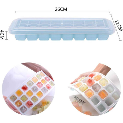 Bpa Free Ice Cube Trays, Flexible Silicone Molds With Stackable Lids For Space-saving Refrigerator Storage 1