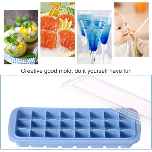 Bpa Free Ice Cube Trays, Flexible Silicone Molds With Stackable Lids For Space-saving Refrigerator Storage 2