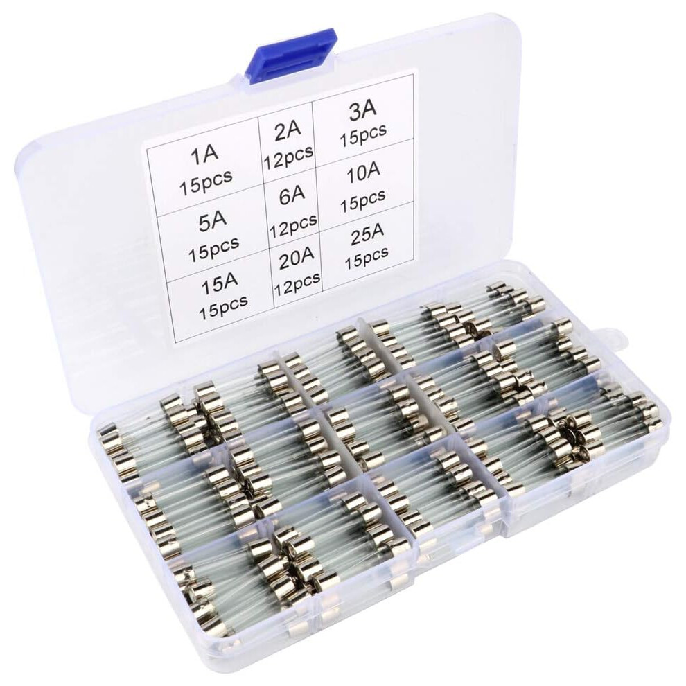Circuit Protectors, Glass Tube Fuses For Electric Equipment, Clear Glass Material, Silver Tone, 250V Rated Voltage, Visible Fuse, 9 Different 9048212381693
