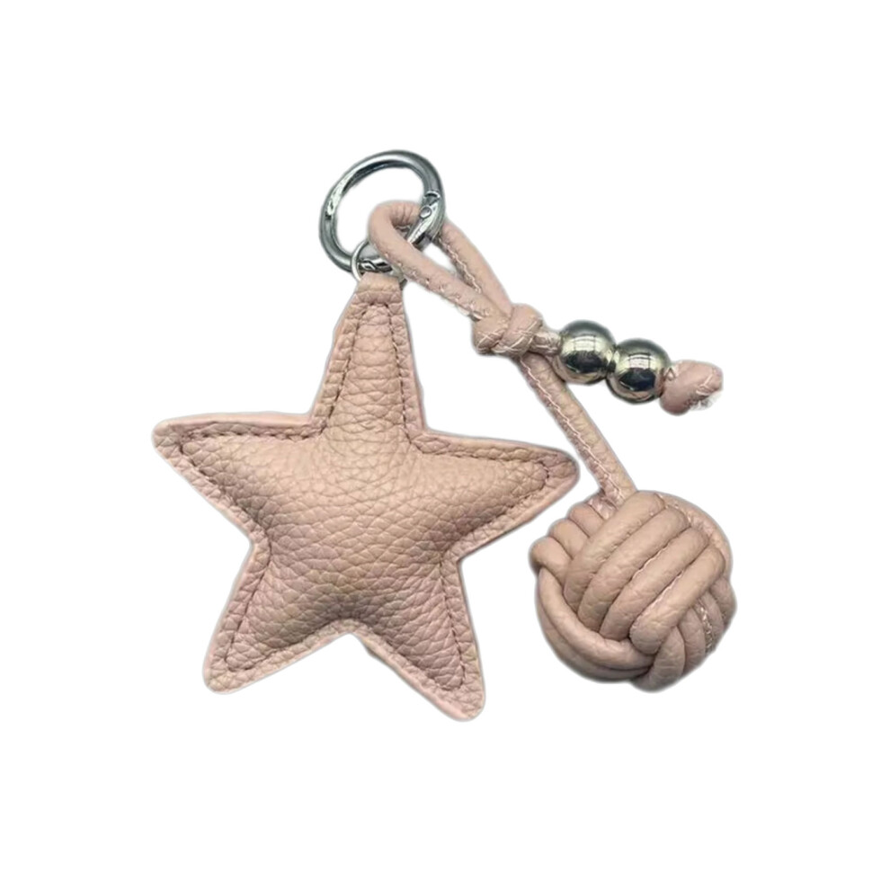 Fashionable Pu Leather Star Keychain Pentagrams Pendant- Pink 7732000668944