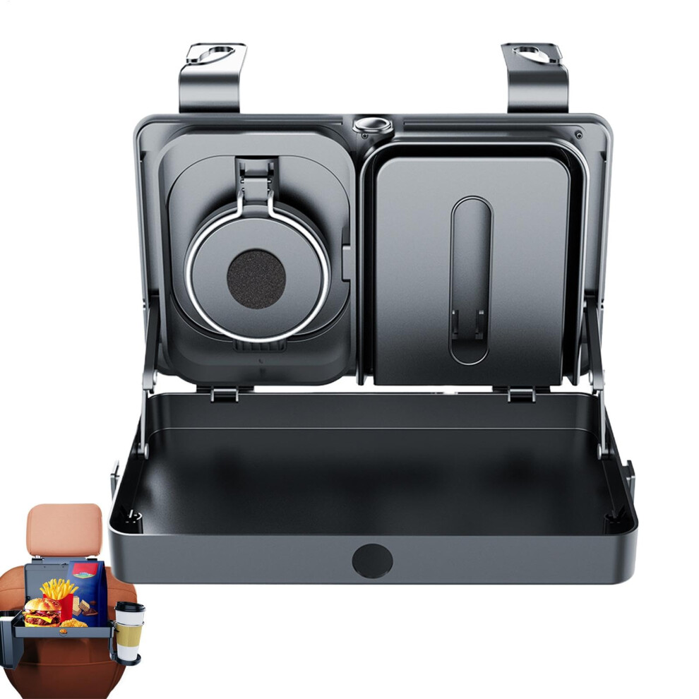Car Seat Back Organizer With Foldable Tray Table, Dual Cup Holders And Hooks For Travel 9347817005509