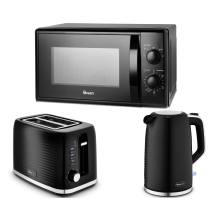 Swan Wave Black Kettle Toaster & Microwave Set