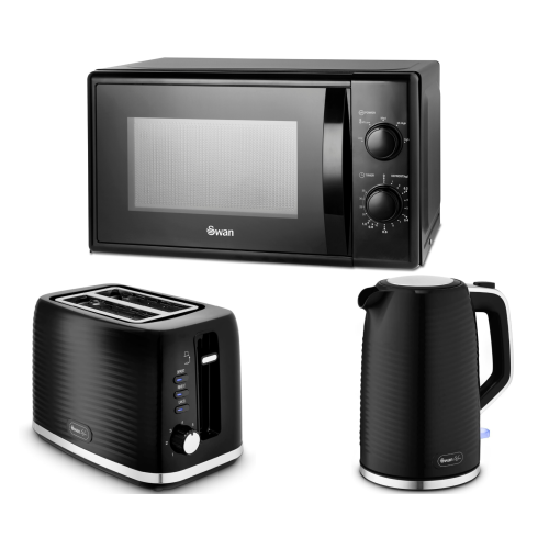 Swan Swan Wave Black Kettle Toaster & Microwave Set
