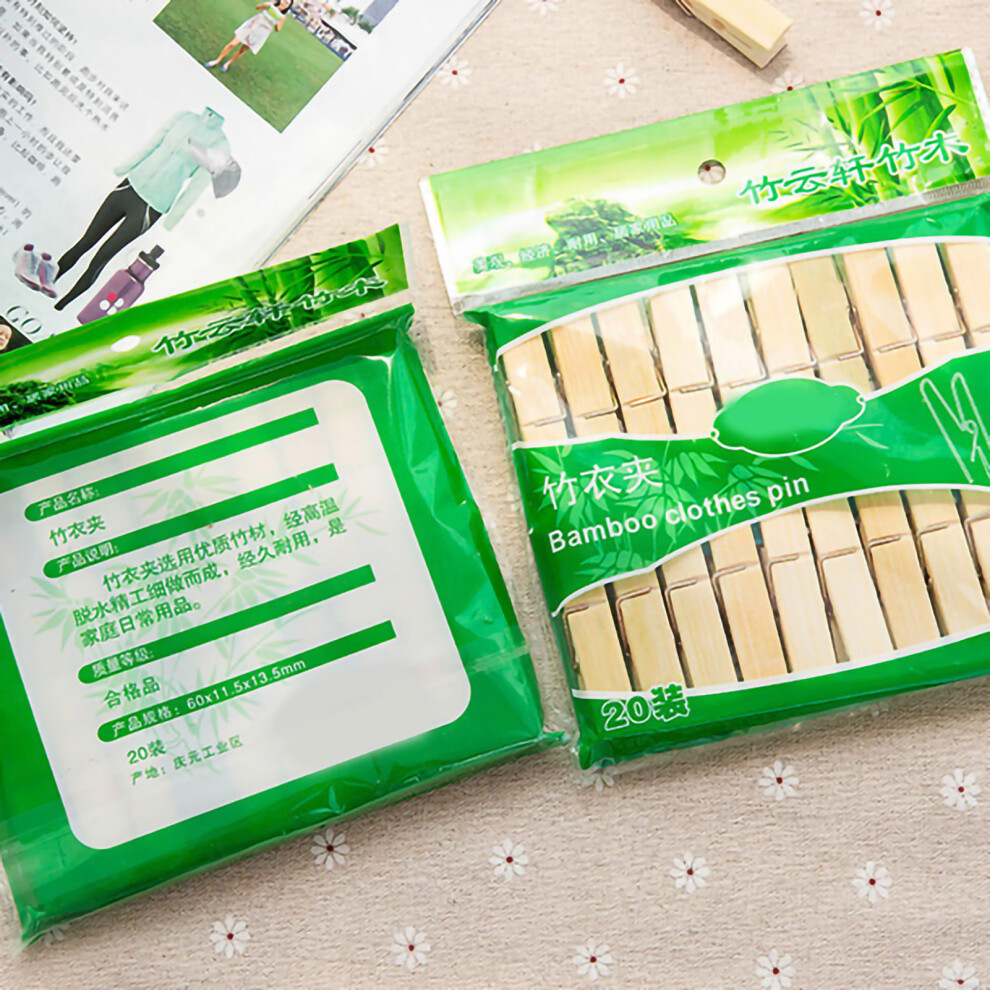 20Pcs Bamboo Clothespins With Spring Windproof Clothes Clips For Outdoor Balcony 9331374953816