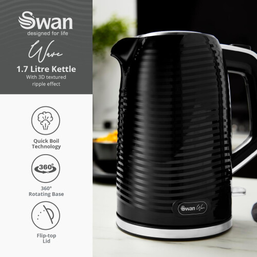 Swan Swan Wave Black Kettle Toaster & Microwave Set 1
