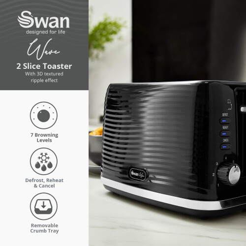 Swan Swan Wave Black Kettle Toaster & Microwave Set 2