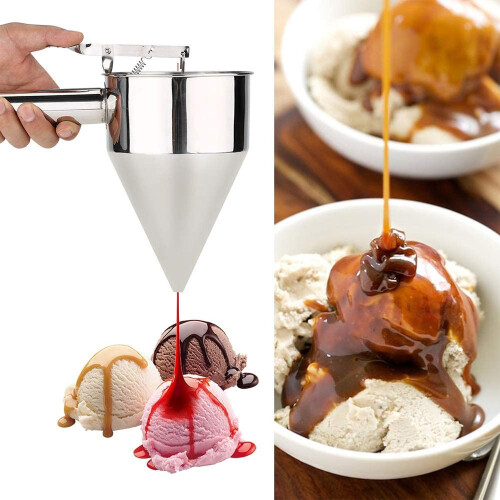 Frosted Stainless Steel Pancake Batter Dispenser, Funnel Dispenser with Automatic Spring for Precise Control, Includes Space-Saving Shelf Extension, 2