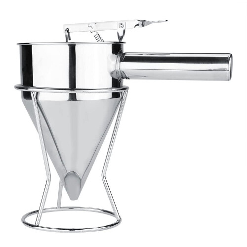 Frosted Stainless Steel Pancake Batter Dispenser, Funnel Dispenser with Automatic Spring for Precise Control, Includes Space-Saving Shelf Extension,