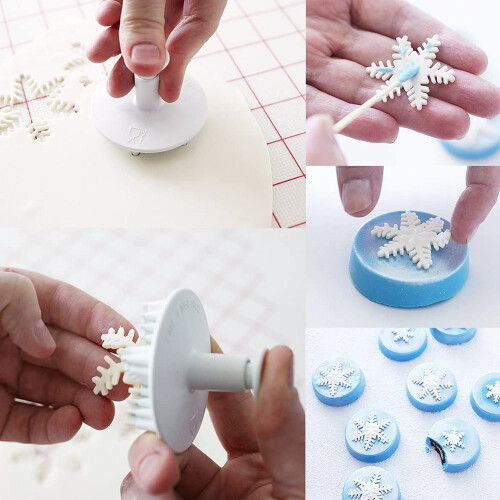 Plastic Cookie Molds, Embossing Tools With Spring Mechanism For Consistent Snowflake Patterns On Christmas Cakes 2